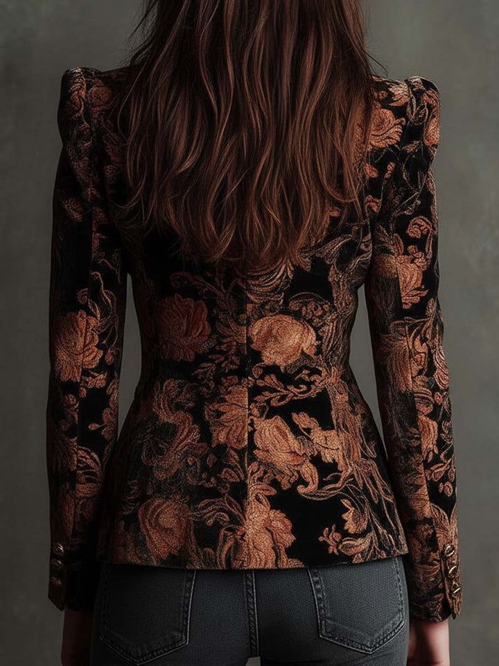Veronica – Blazer nero con motivo floreale bronzo