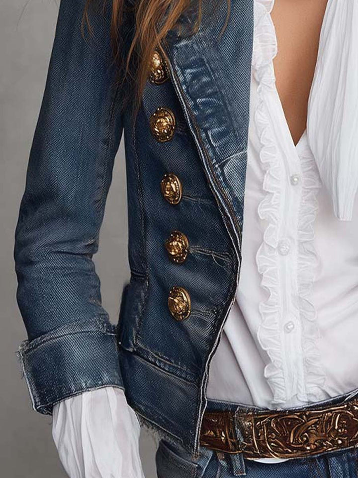 Ivana – Giacca corta in denim con bottoni dorati