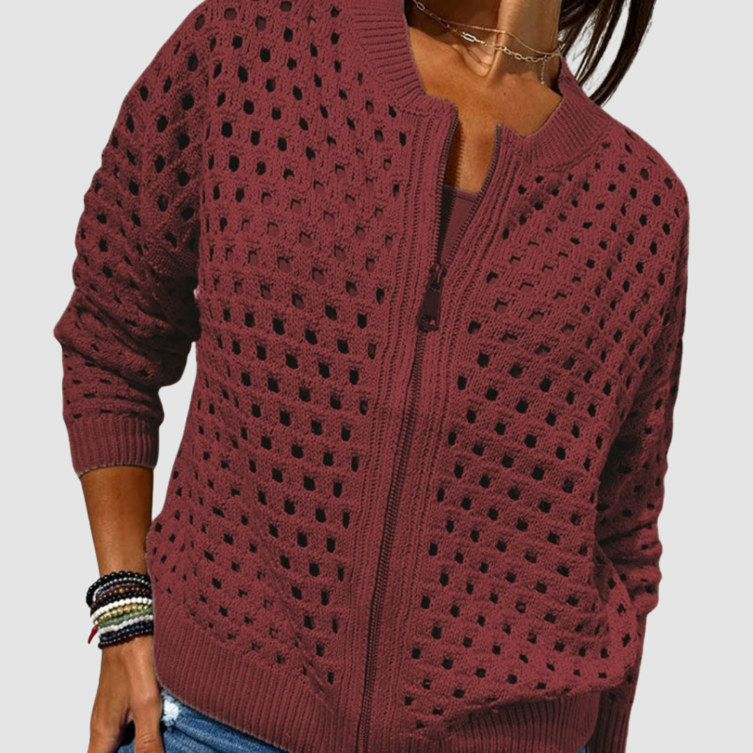 Charlotte | Giacca traforata in maglia con zip
