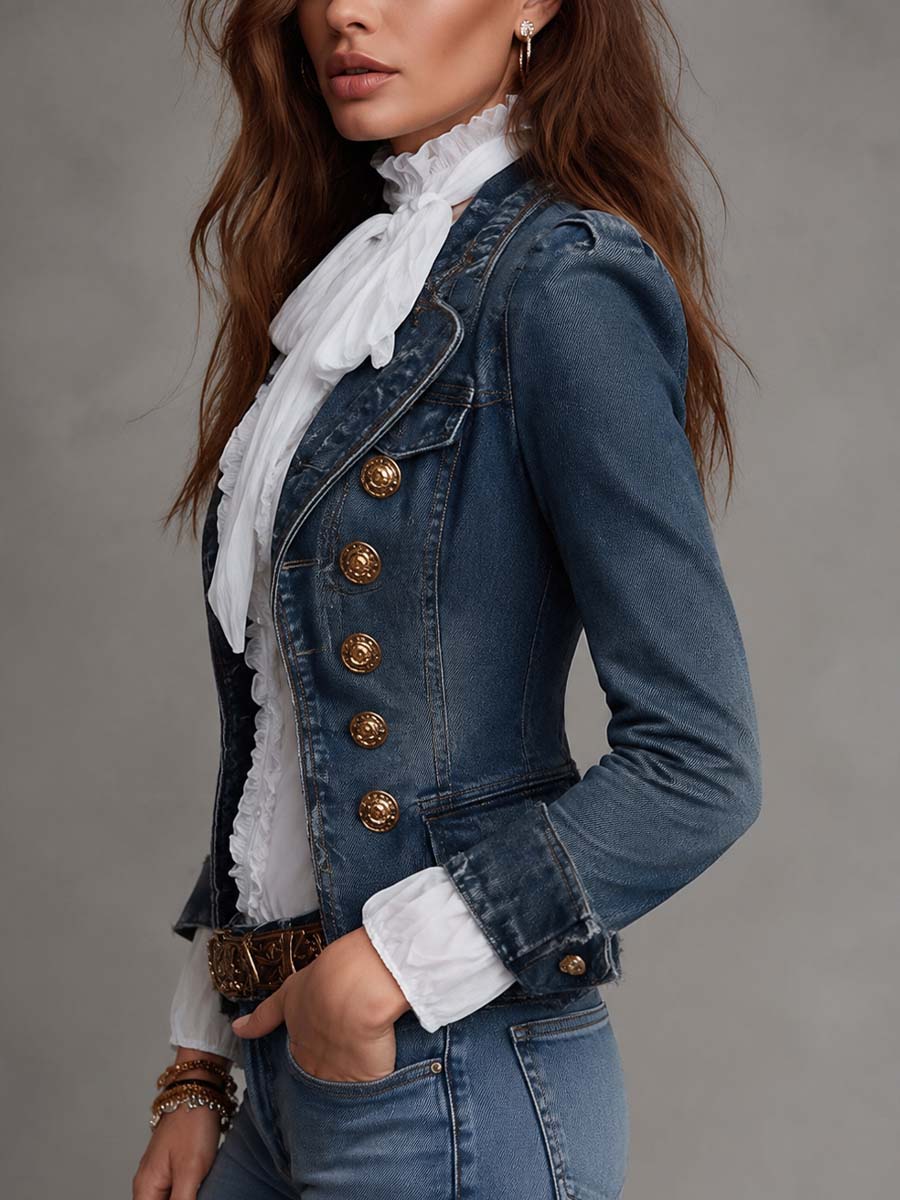Ivana – Giacca corta in denim con bottoni dorati