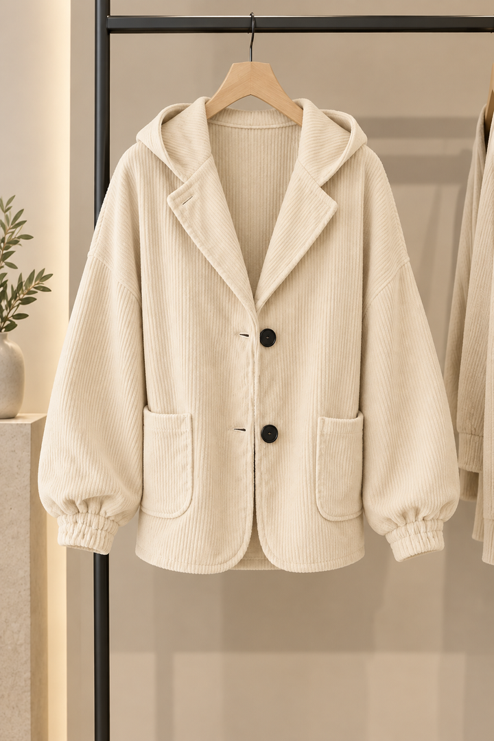 Giacca oversize in velluto a coste con cappuccio per donna