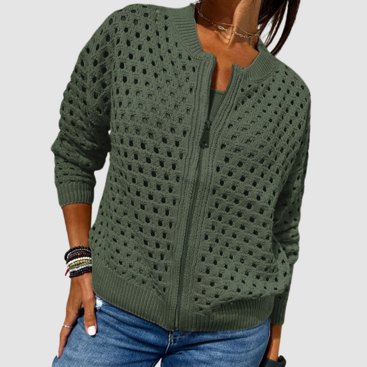 Charlotte | Giacca traforata in maglia con zip