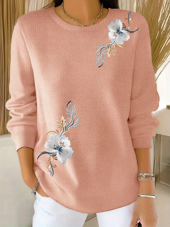 Maglione Donna con Stampa Floreale e Collo Rotondo