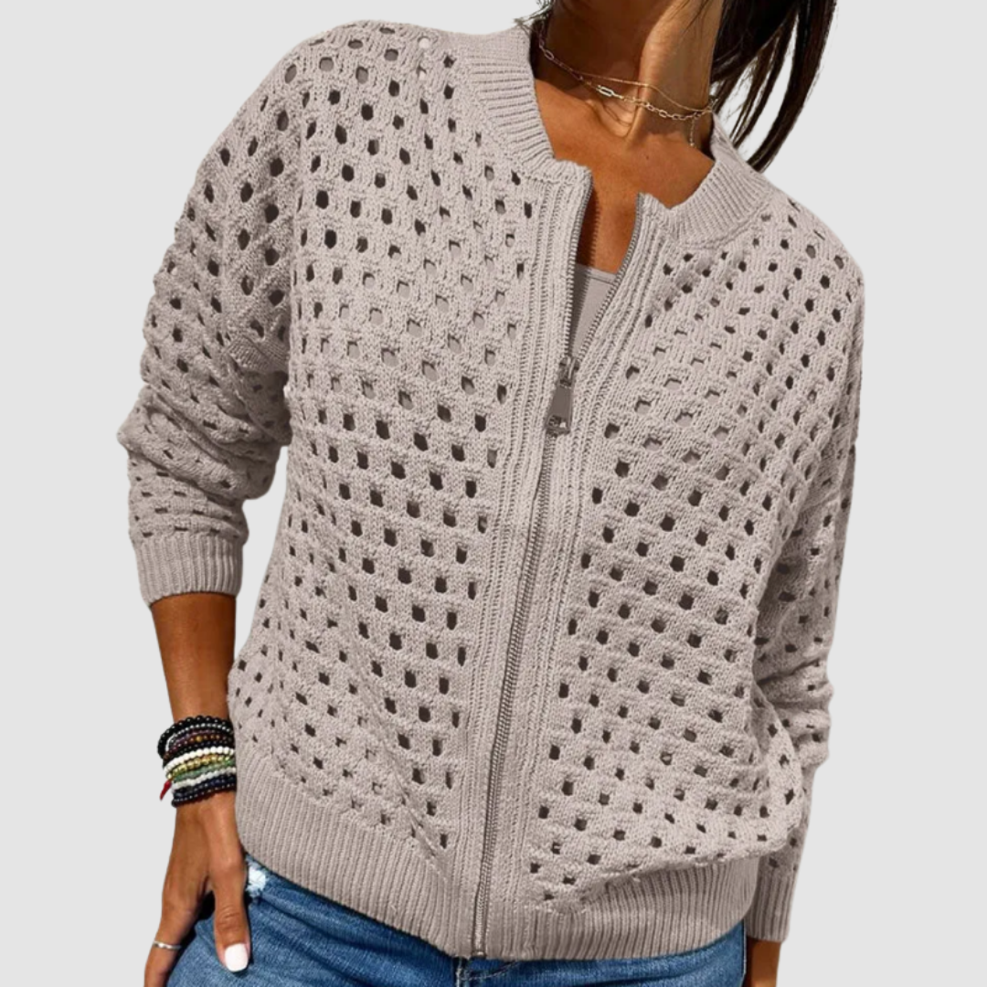 Charlotte | Giacca traforata in maglia con zip