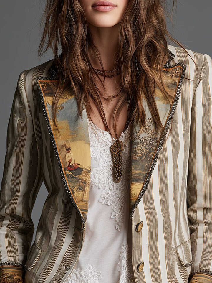 Rosanna – Blazer a righe con dettagli a contrasto