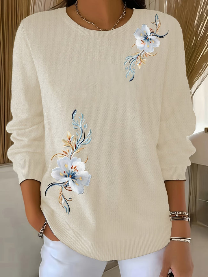 Maglione Donna con Stampa Floreale e Collo Rotondo