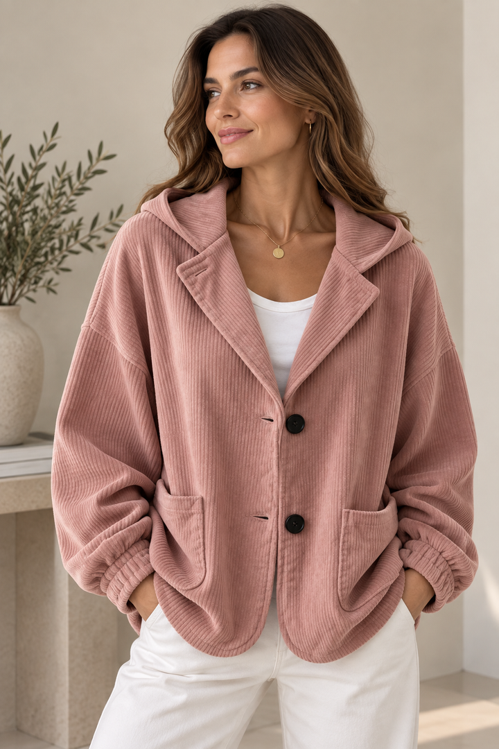 Giacca oversize in velluto a coste con cappuccio per donna