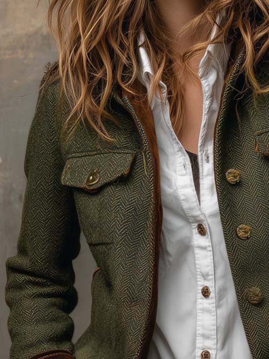 Diana – Blazer corto verde oliva con profili a contrasto