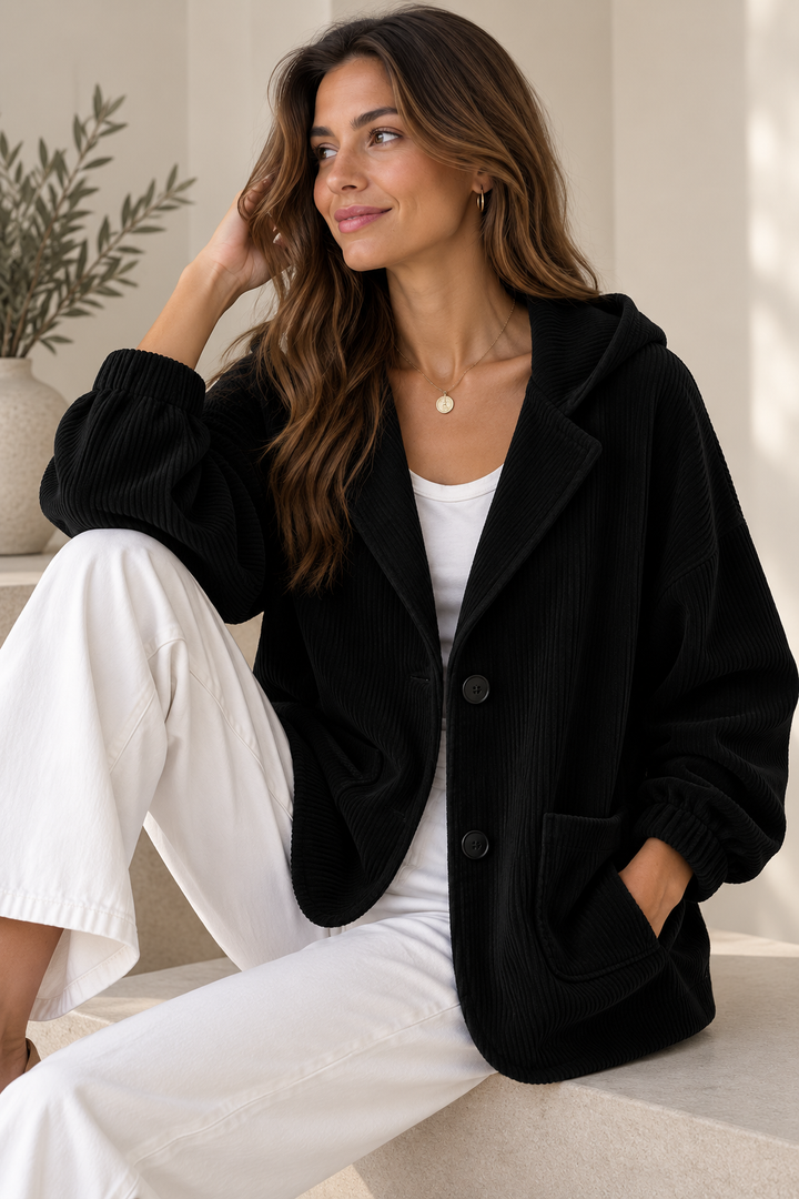Giacca oversize in velluto a coste con cappuccio per donna