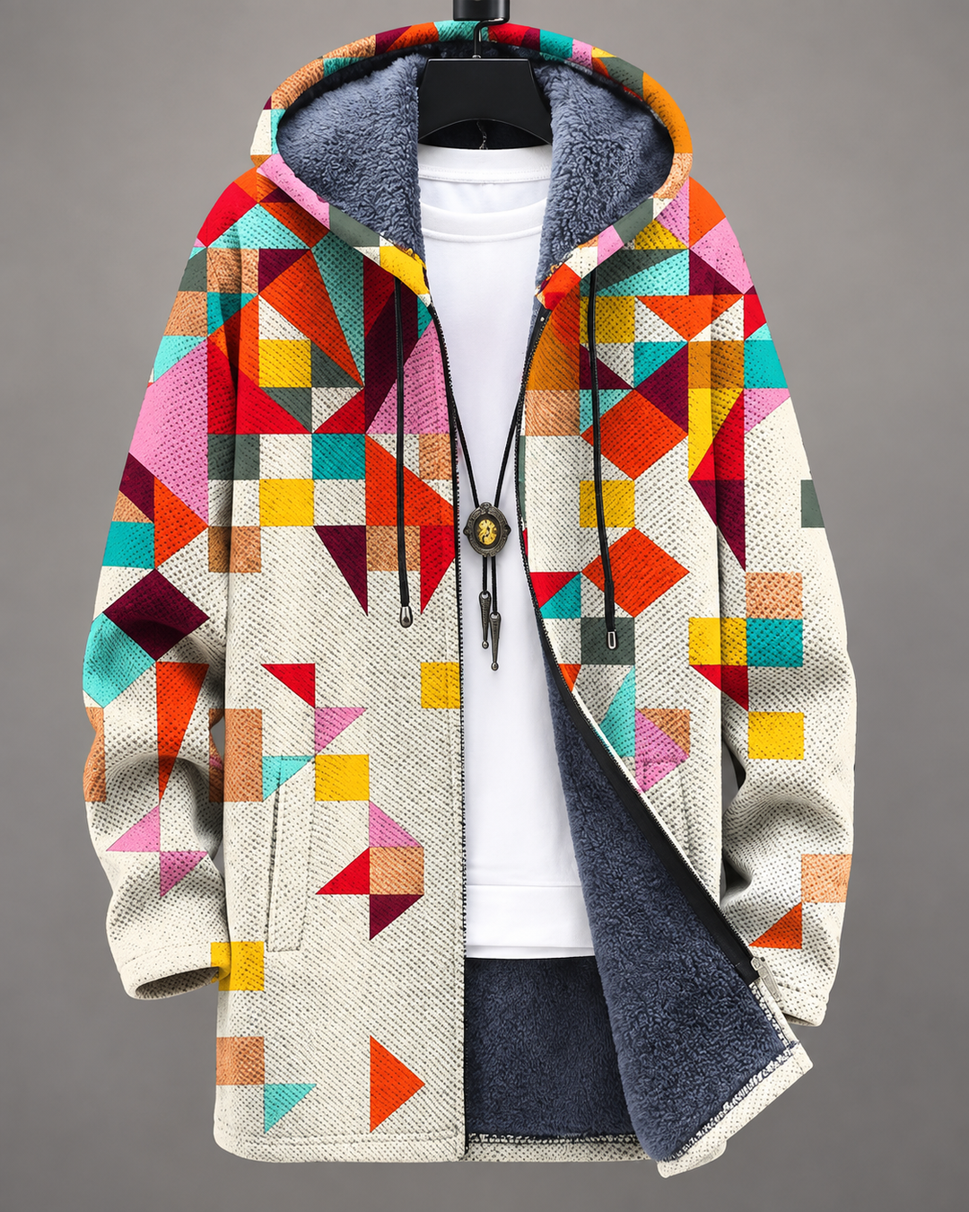 Riva™ | Gilet Colorato con Cappuccio e Stampa Geometrica