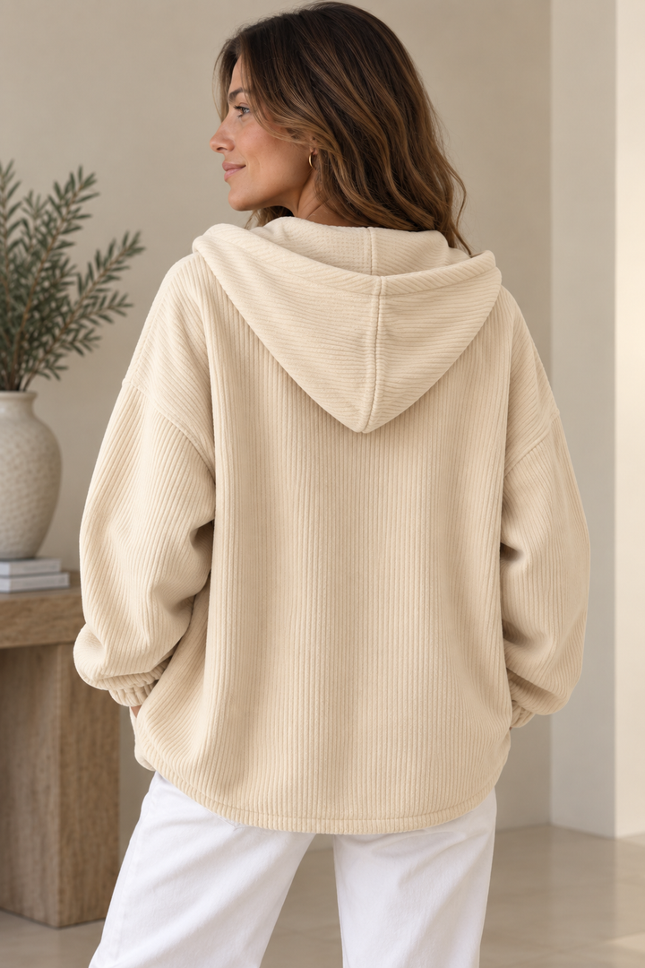 Giacca oversize in velluto a coste con cappuccio per donna