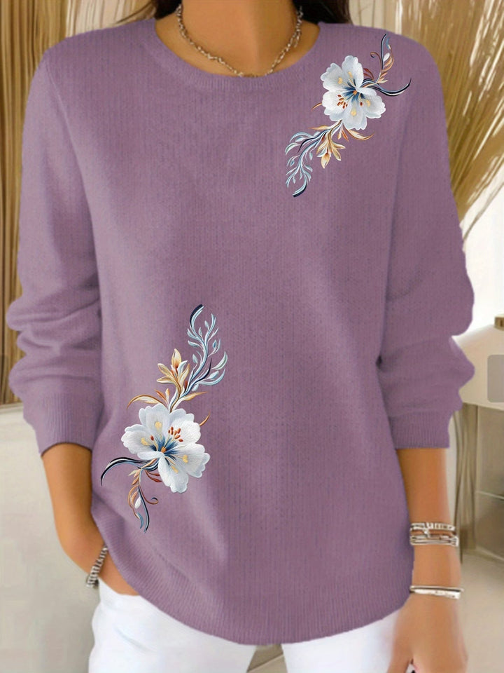 Maglione Donna con Stampa Floreale e Collo Rotondo
