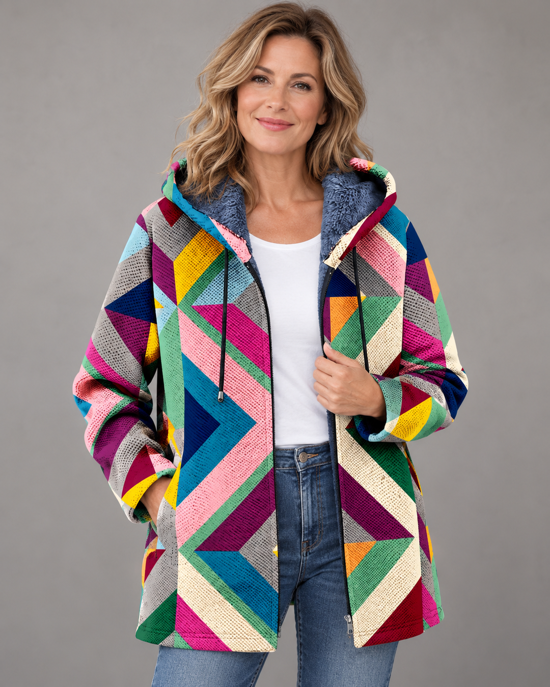 Riva™ | Gilet Colorato con Cappuccio e Stampa Geometrica