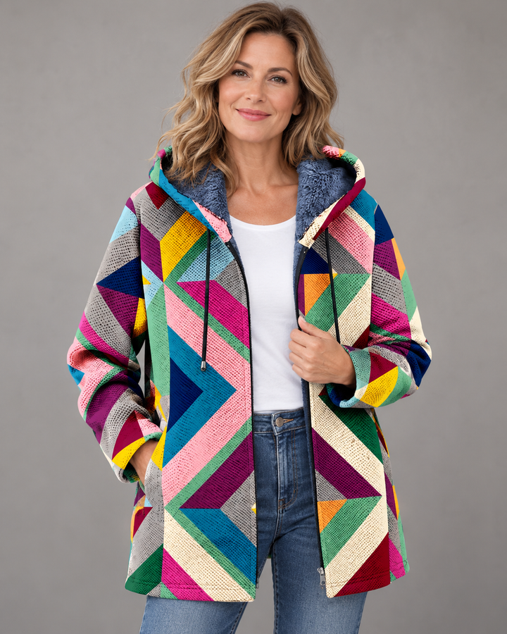 Riva™ | Gilet Colorato con Cappuccio e Stampa Geometrica