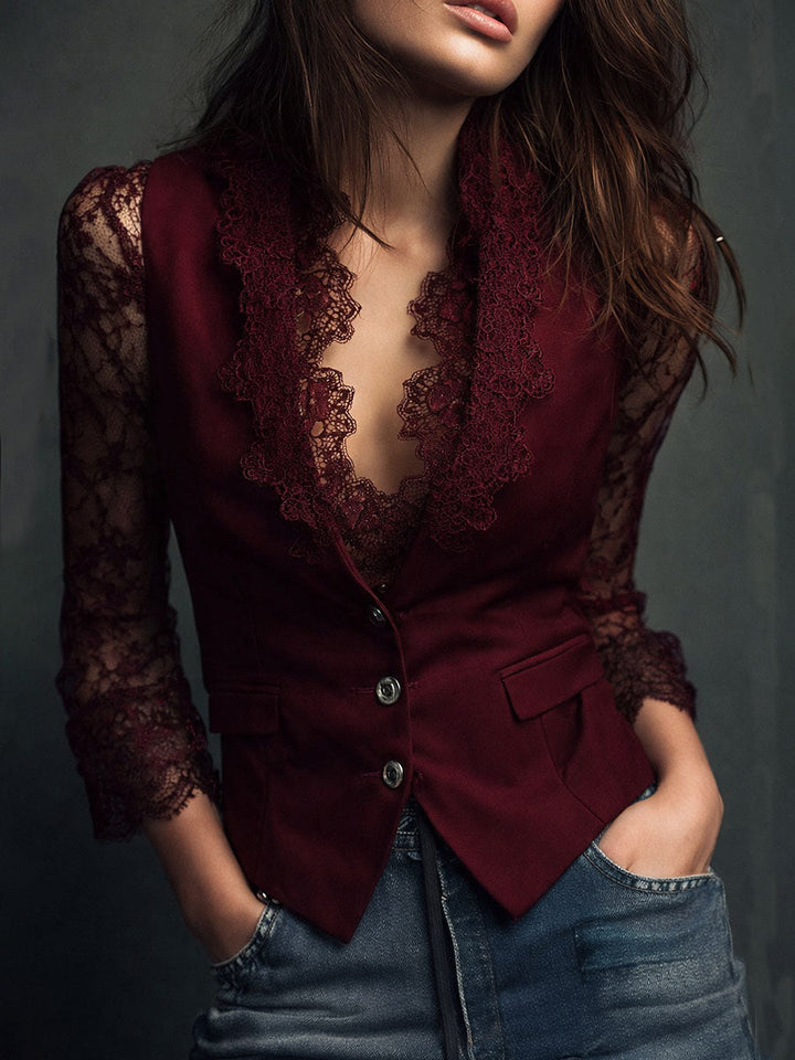 Maria – Gilet blazer con maniche in pizzo