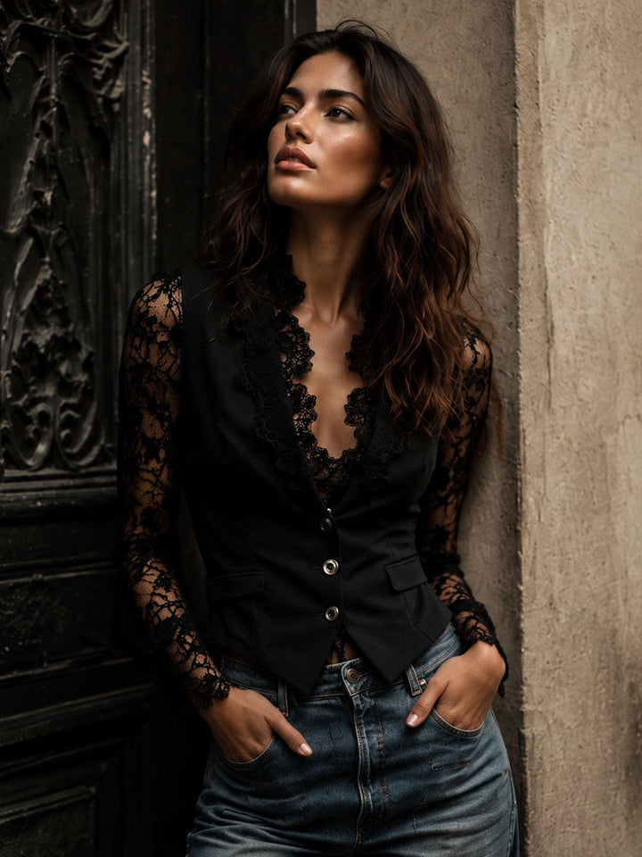 Maria – Gilet blazer con maniche in pizzo