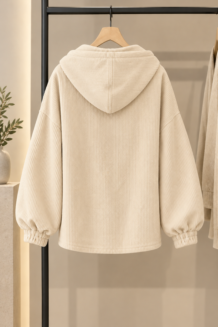 Giacca oversize in velluto a coste con cappuccio per donna