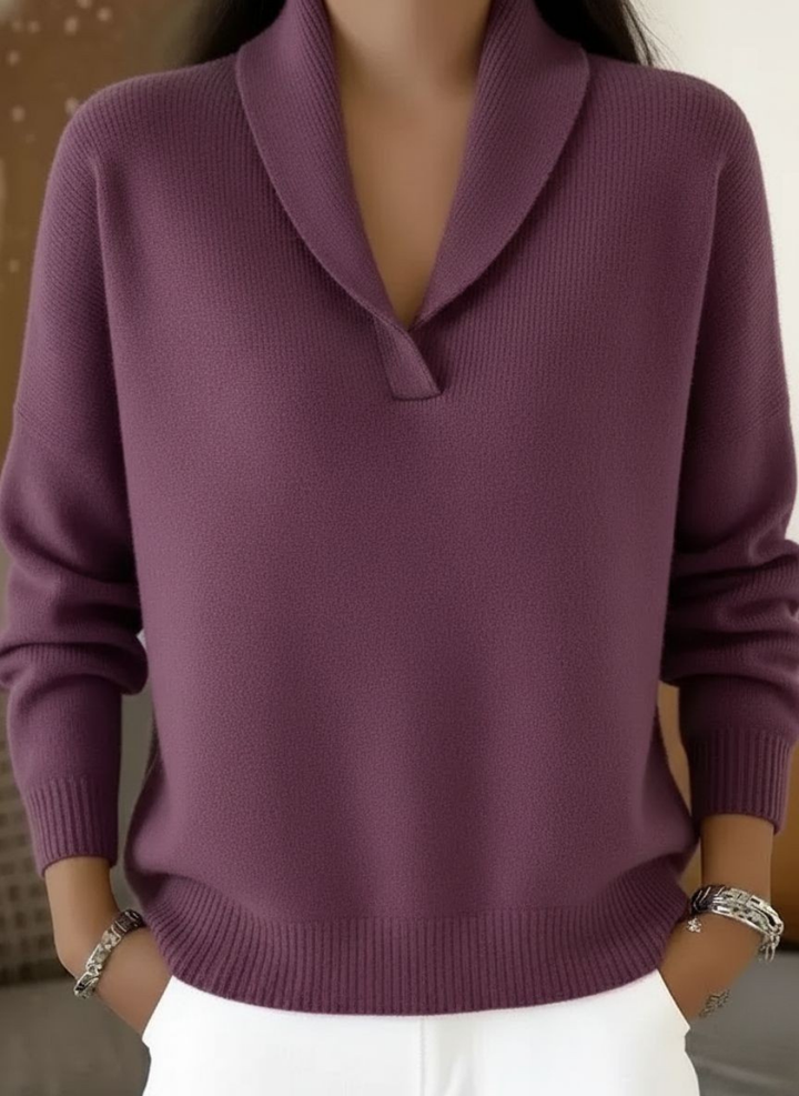 Maglione donna con colletto scialle drappeggiato in morbida maglia