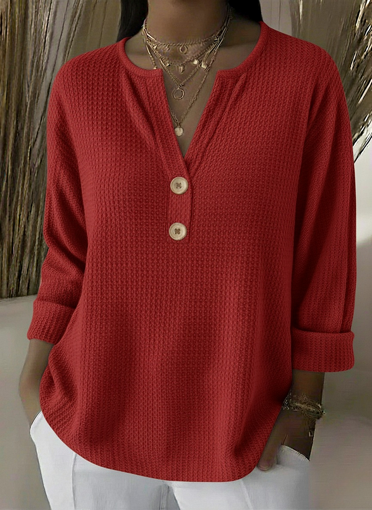 Lucía | T-shirt Henley a Texture Goffrata con Bottoni