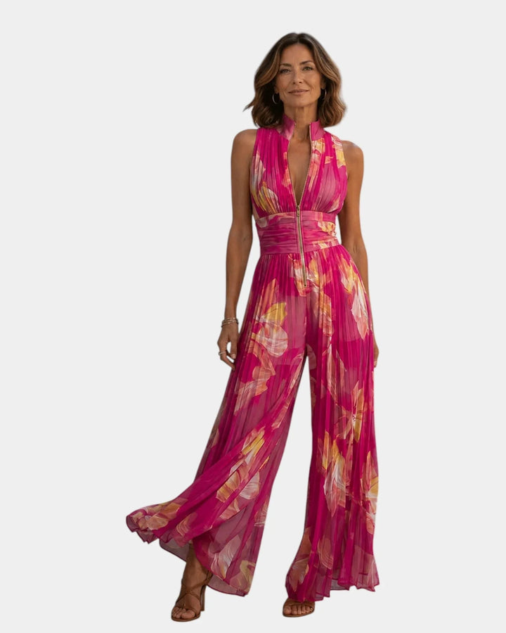 Shana | Tuta plissettata in chiffon floreale fucsia