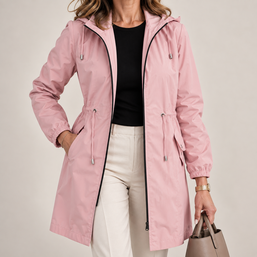 Giacca leggera impermeabile da donna con cappuccio regolabile