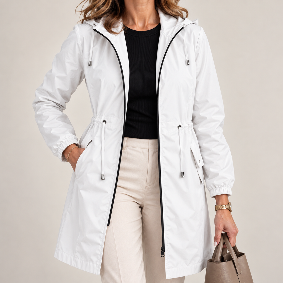 Giacca leggera impermeabile da donna con cappuccio regolabile