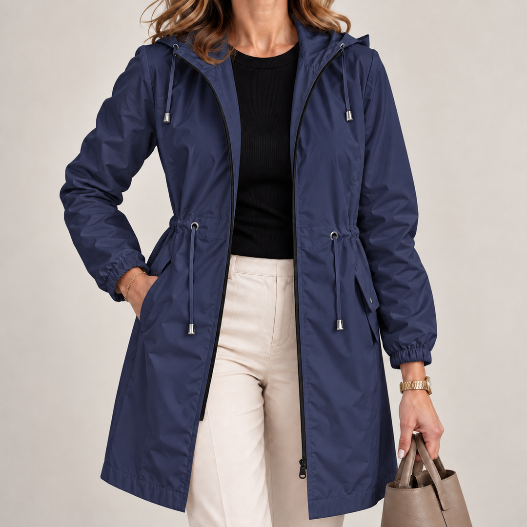 Giacca leggera impermeabile da donna con cappuccio regolabile