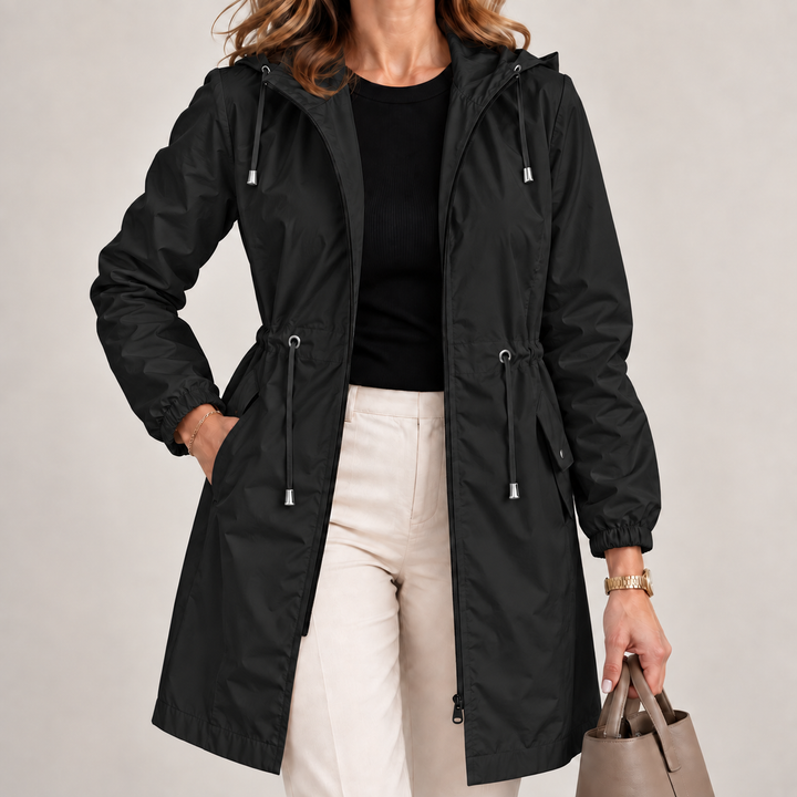Giacca leggera impermeabile da donna con cappuccio regolabile