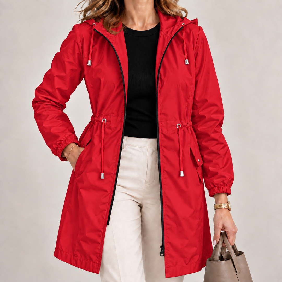 Giacca leggera impermeabile da donna con cappuccio regolabile