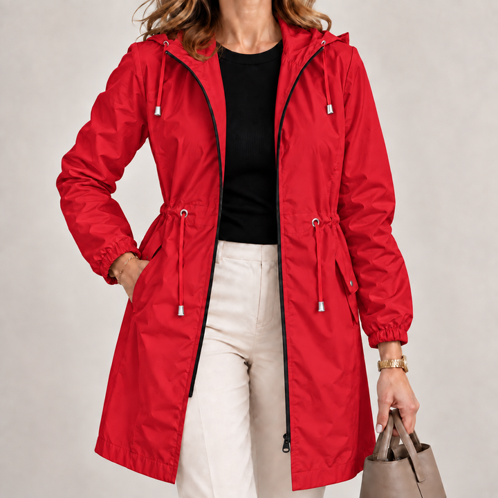 Giacca leggera impermeabile da donna con cappuccio regolabile