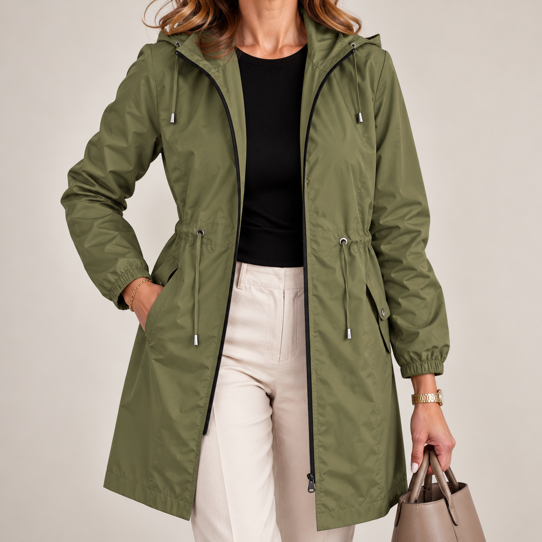 Giacca leggera impermeabile da donna con cappuccio regolabile