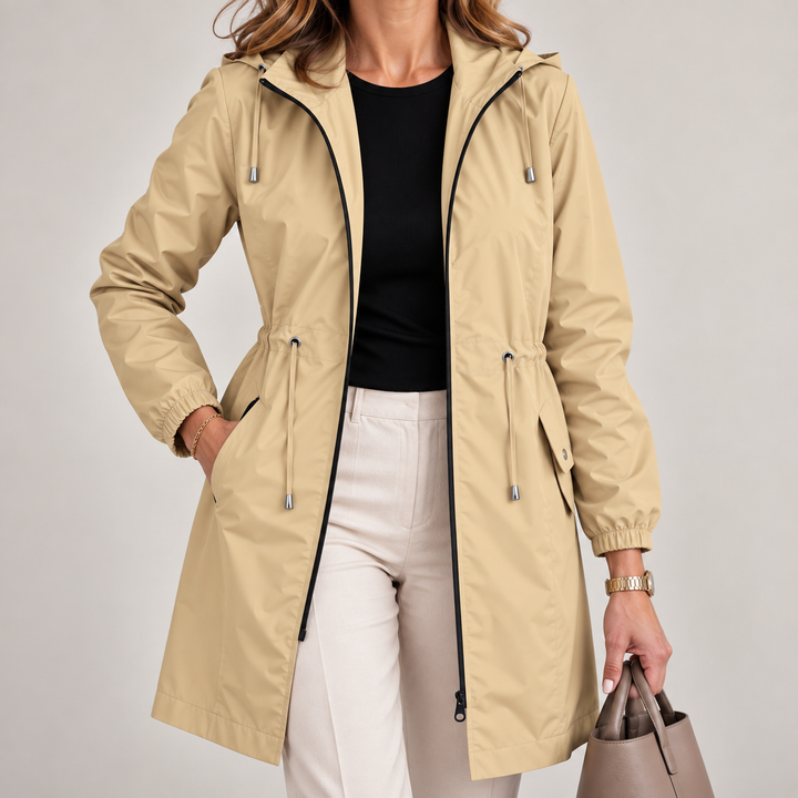 Giacca leggera impermeabile da donna con cappuccio regolabile
