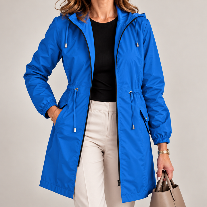 Giacca leggera impermeabile da donna con cappuccio regolabile