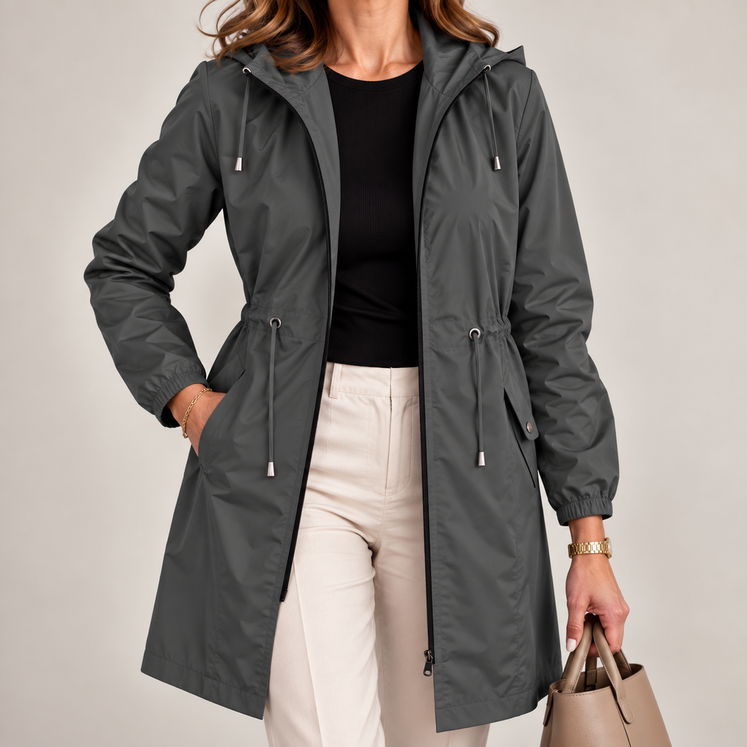 Giacca leggera impermeabile da donna con cappuccio regolabile