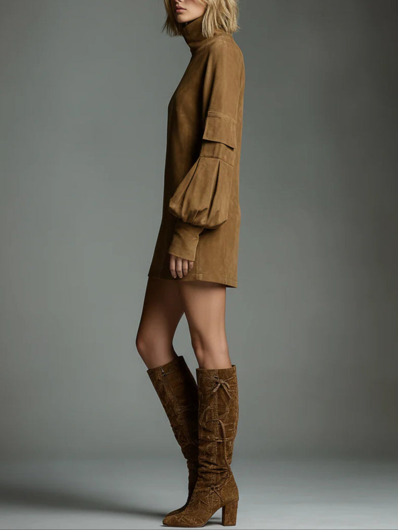 Bibiane | Mini Abito Oversize in Suedine con Collo Alto
