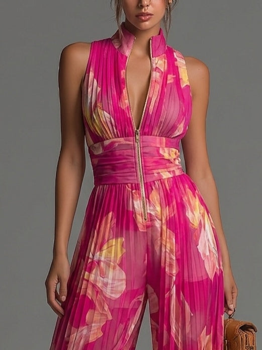 Sofia | Tuta floreale in chiffon plissettato