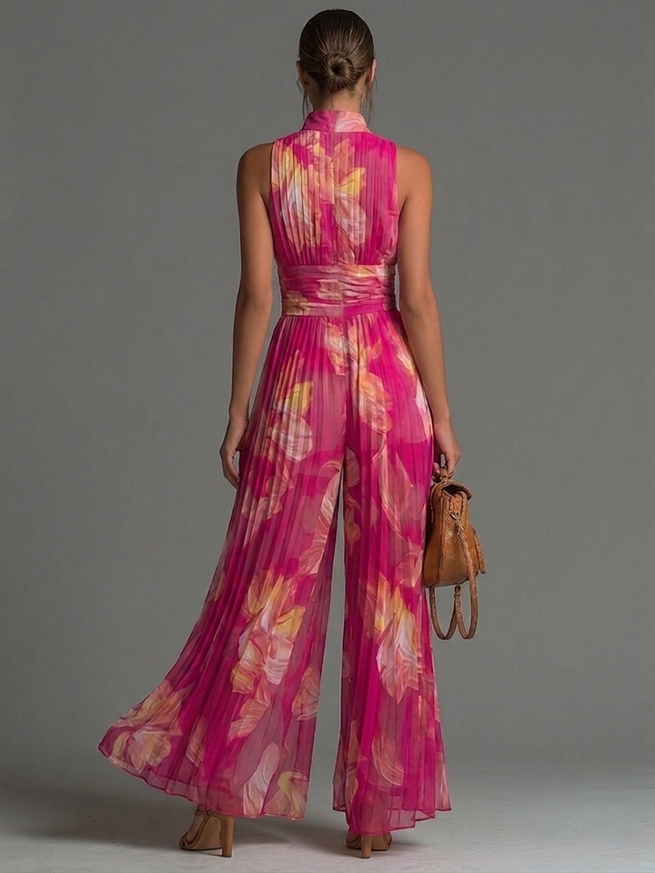 Sofia | Tuta floreale in chiffon plissettato