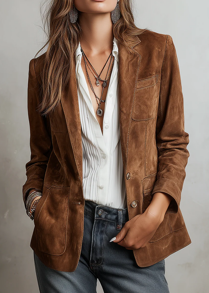 Paola – Blazer marrone effetto camoscio
