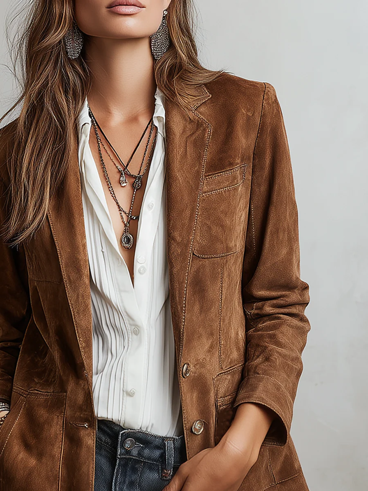 Paola – Blazer marrone effetto camoscio