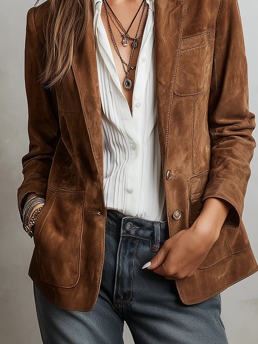 Paola – Blazer marrone effetto camoscio