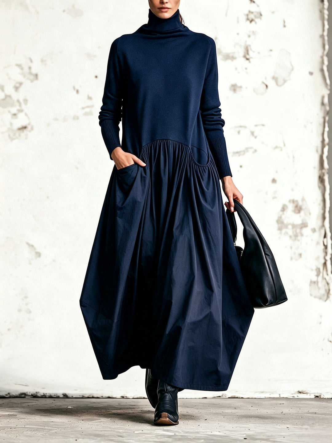 Odette | Abito Maxi Oversize con Collo Alto
