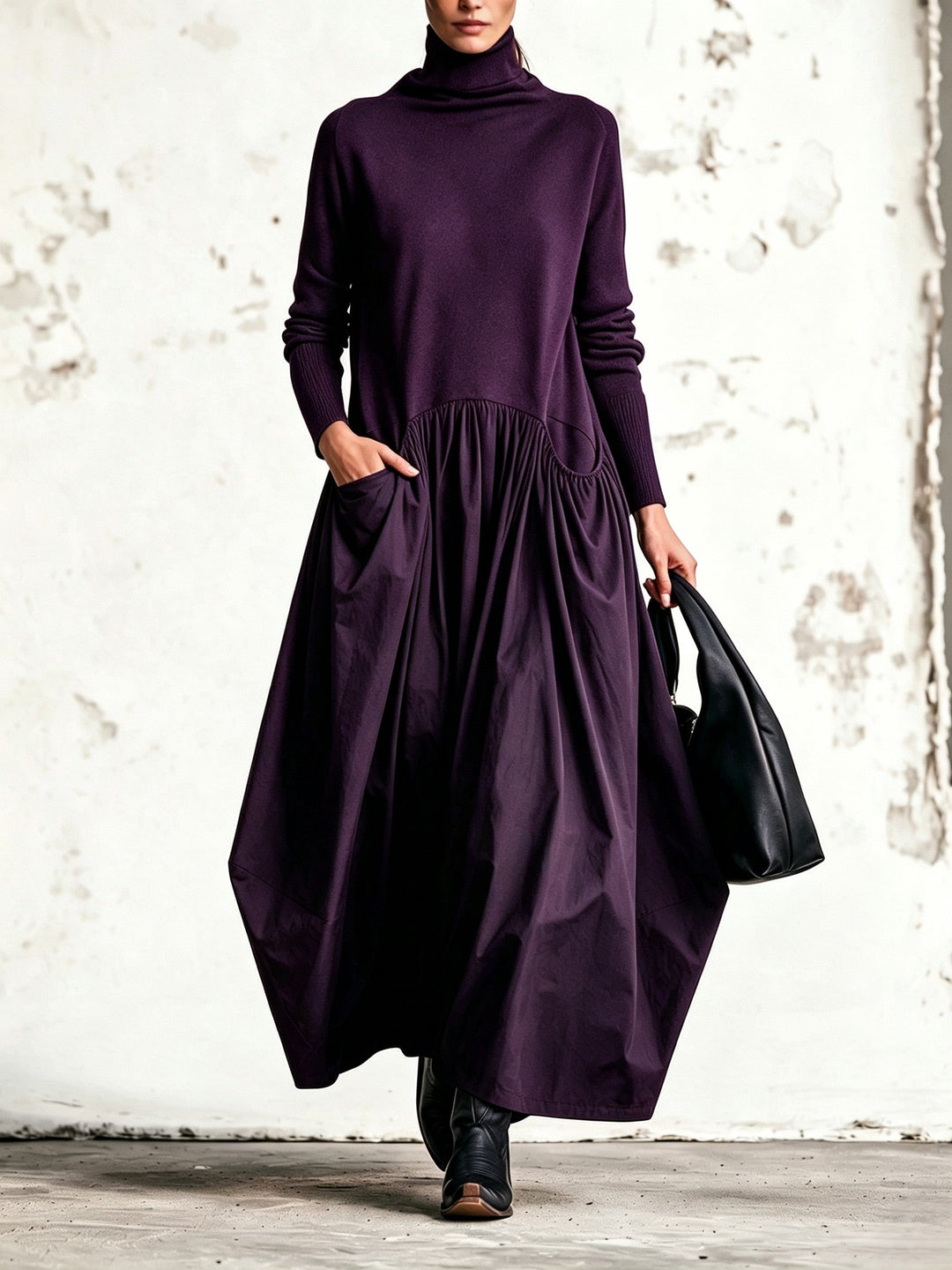 Odette | Abito Maxi Oversize con Collo Alto