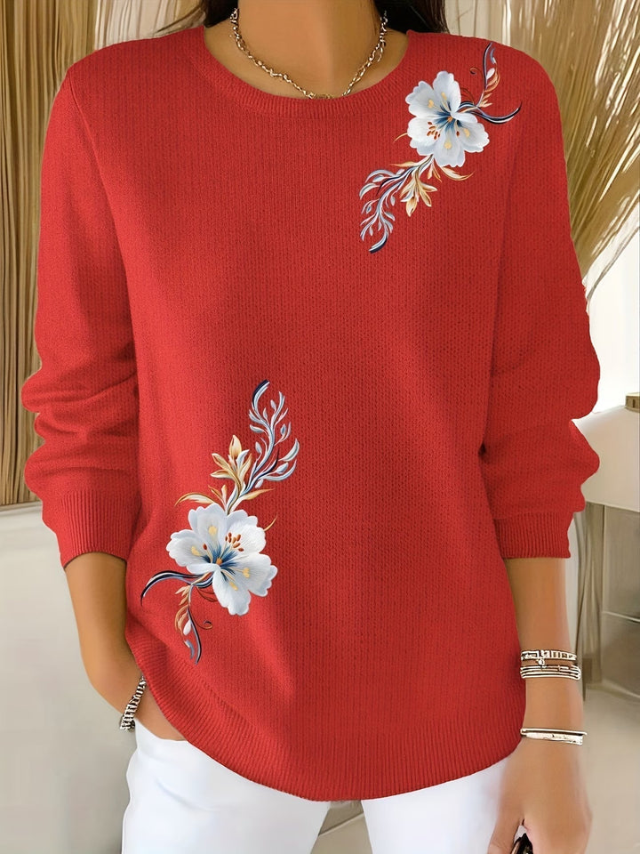 Maglione Donna con Stampa Floreale e Collo Rotondo