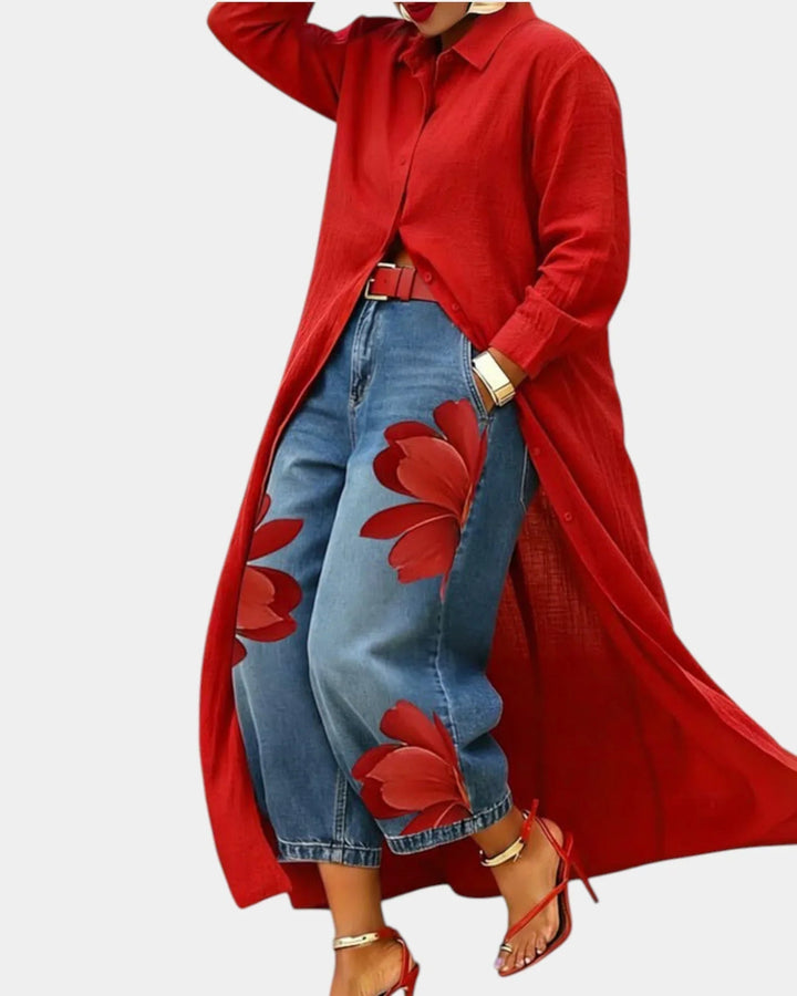 Céliane | Completo abito e pantaloni in denim ampio