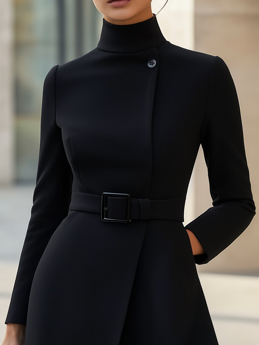 Abito elegante con collo alto e cintura