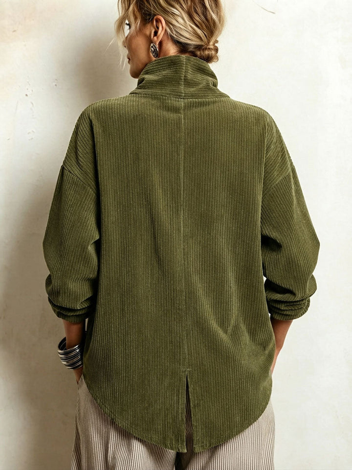 Maglione donna con texture, collo drappeggiato e bottoni