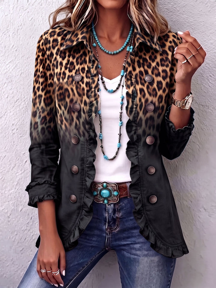 Beatrice – Blazer animalier con dettagli a volant
