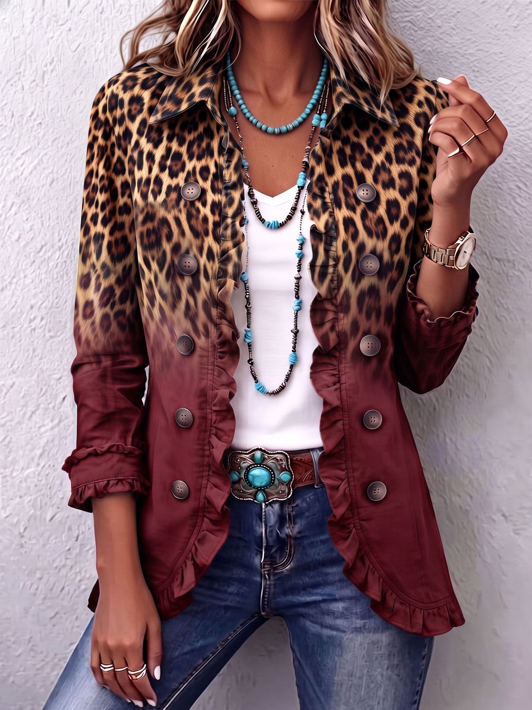Beatrice – Blazer animalier con dettagli a volant