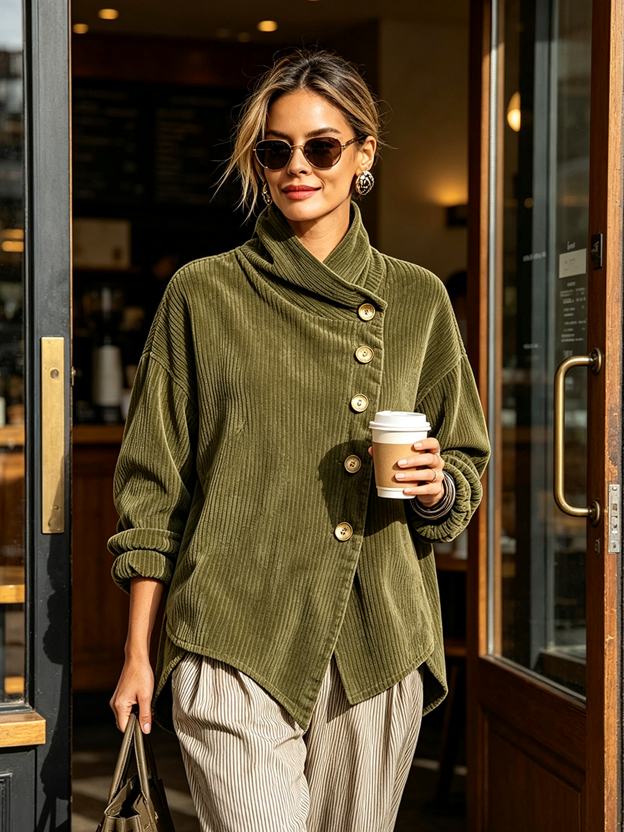 Maglione donna con texture, collo drappeggiato e bottoni