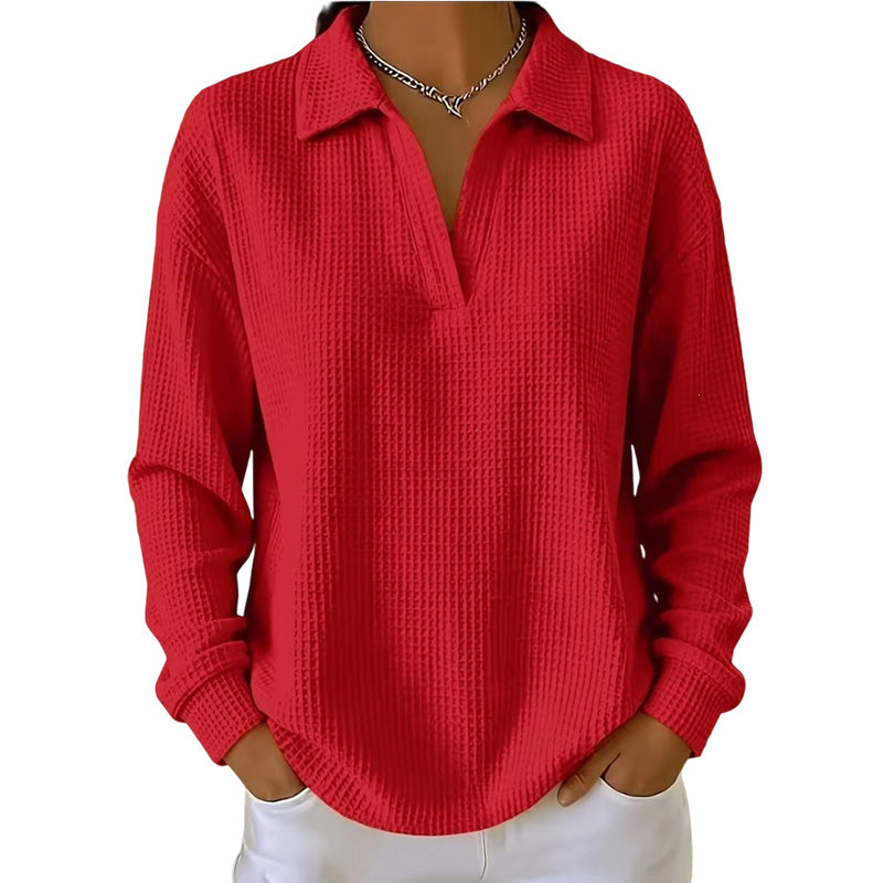 Blusa donna a maniche lunghe con scollo a V in tessuto strutturato